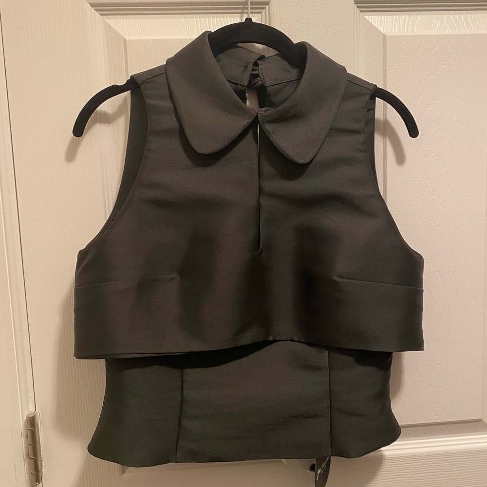 NWT John Paul Ataker Black Taffeta Crop Top